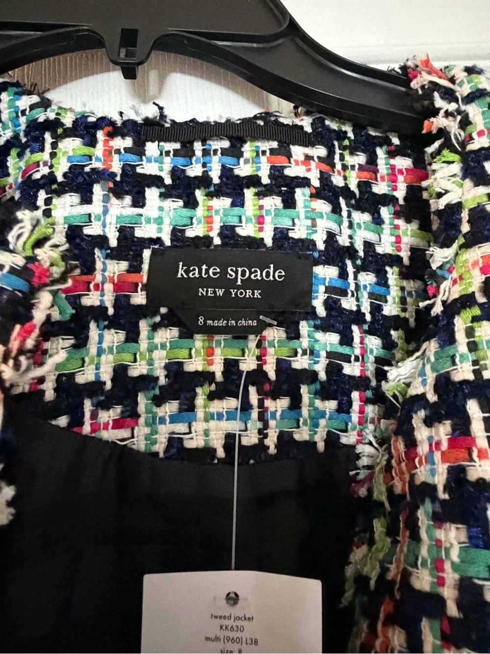 NWT Kate Spade Multicolor/Navy Tweed Jacket - Size 8